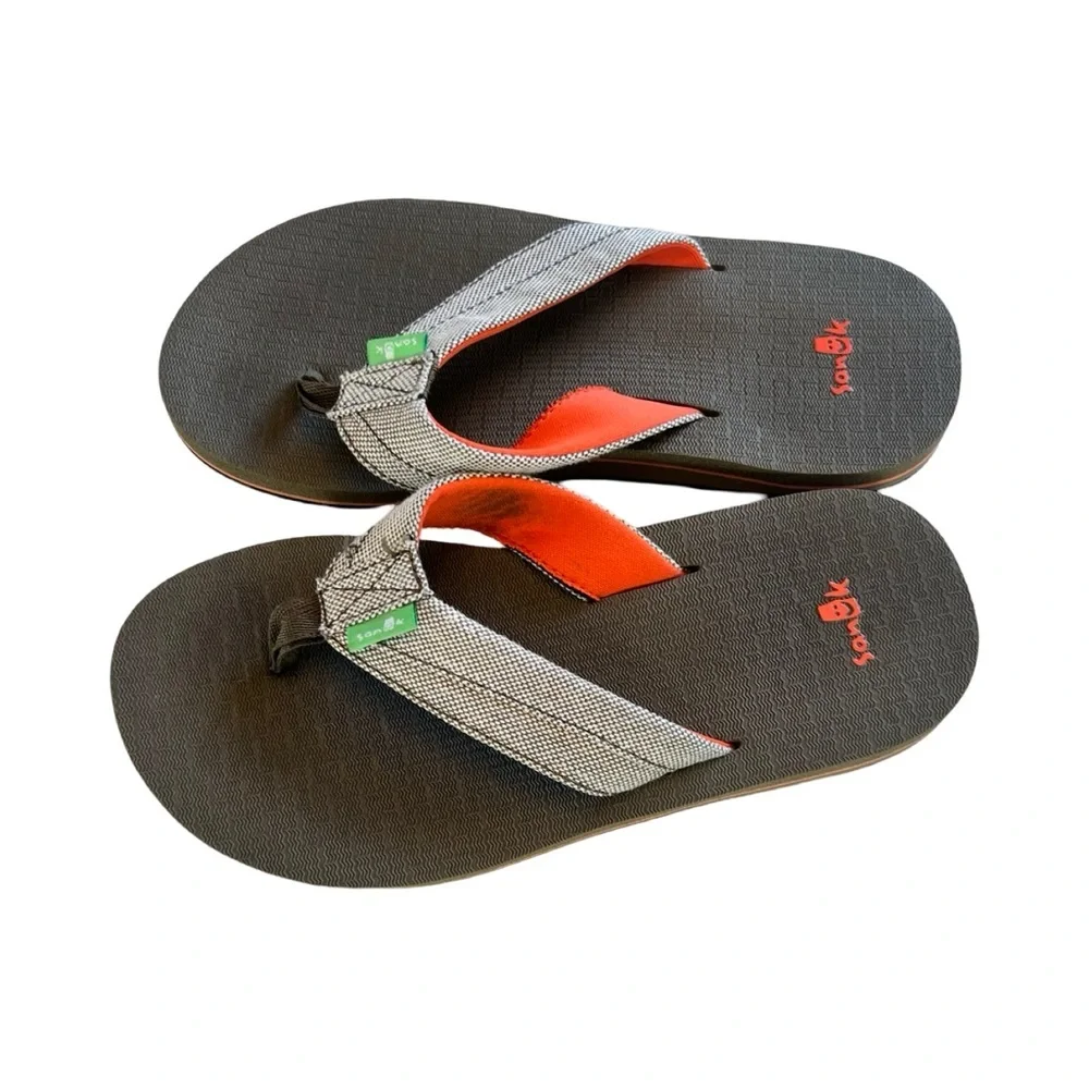 Sanuk Tribune Kids‎ Flip Flops Size 2-3 Gray Orange Black